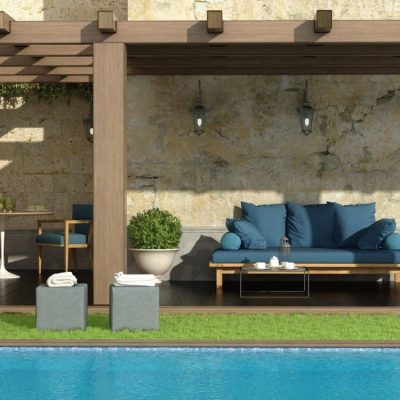 Garden with pergola and pool